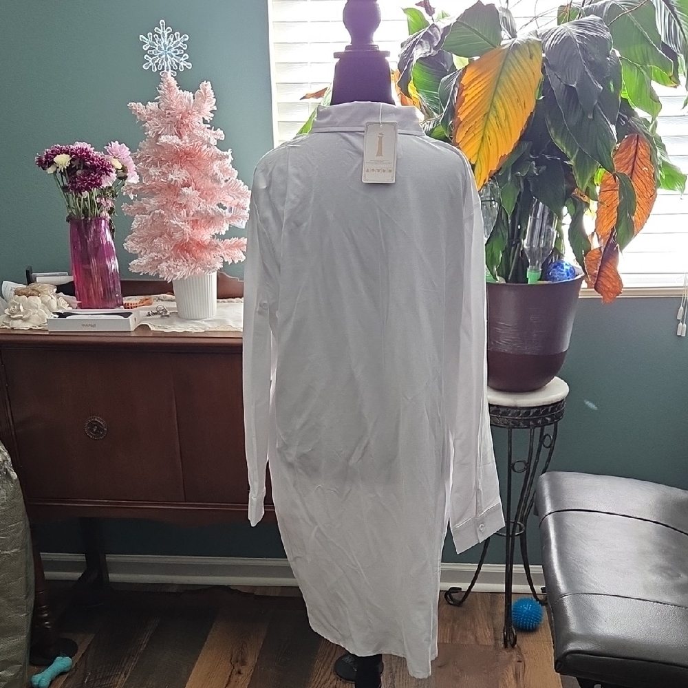 Elegant White Midi Long Sleeve Dress - Picture 4 of 4